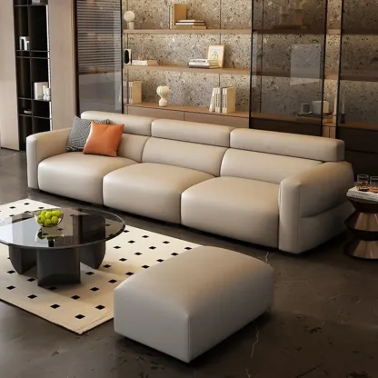 Modern Off-White Leather Sofa Couch Single Sofa for Living Room Image - 1
