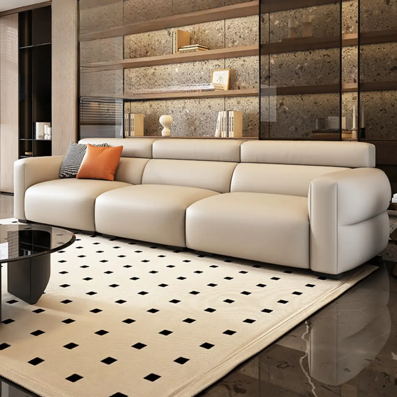Modern Off-White Leather Sofa Couch Single Sofa for Living Room Image - 2
