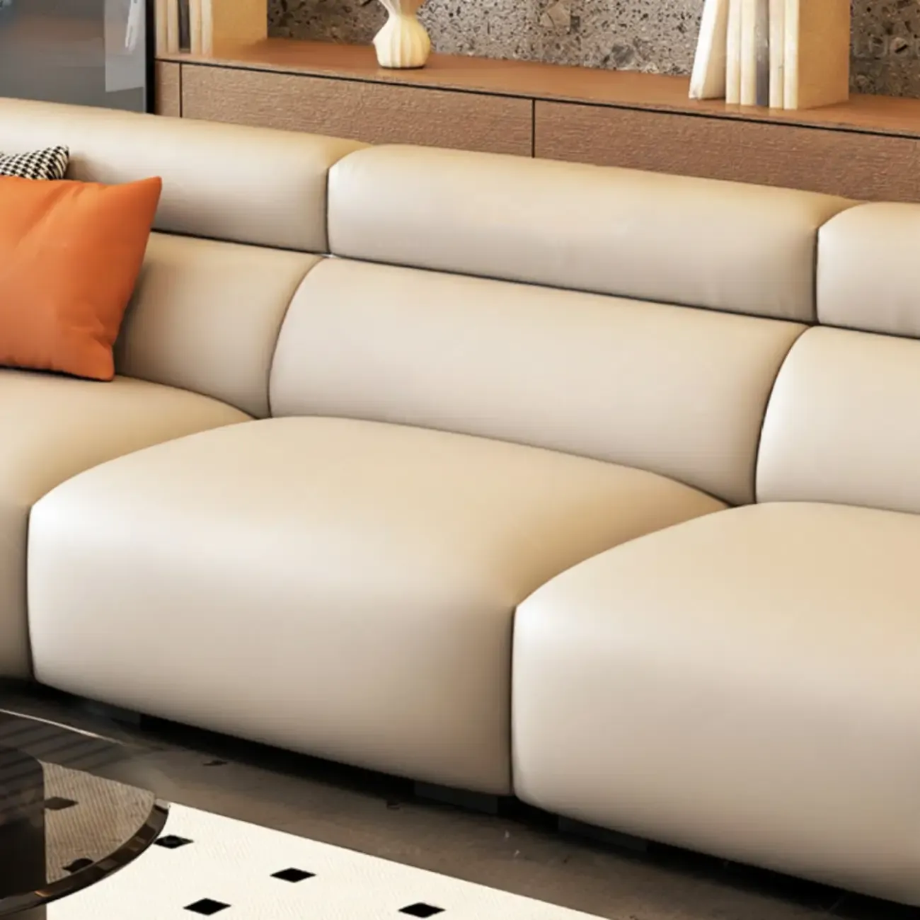 Modern Off-White Leather Sofa Couch Single Sofa for Living Room Image - 3