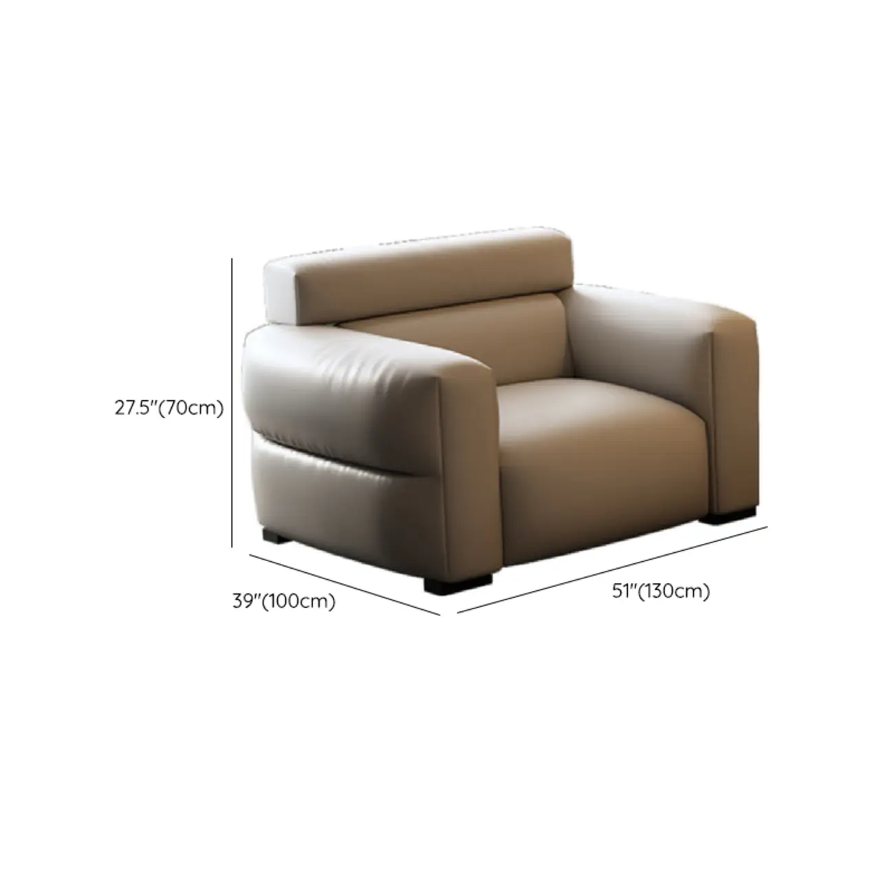 Modern Off-White Leather Sofa Couch Single Sofa for Living Room #size