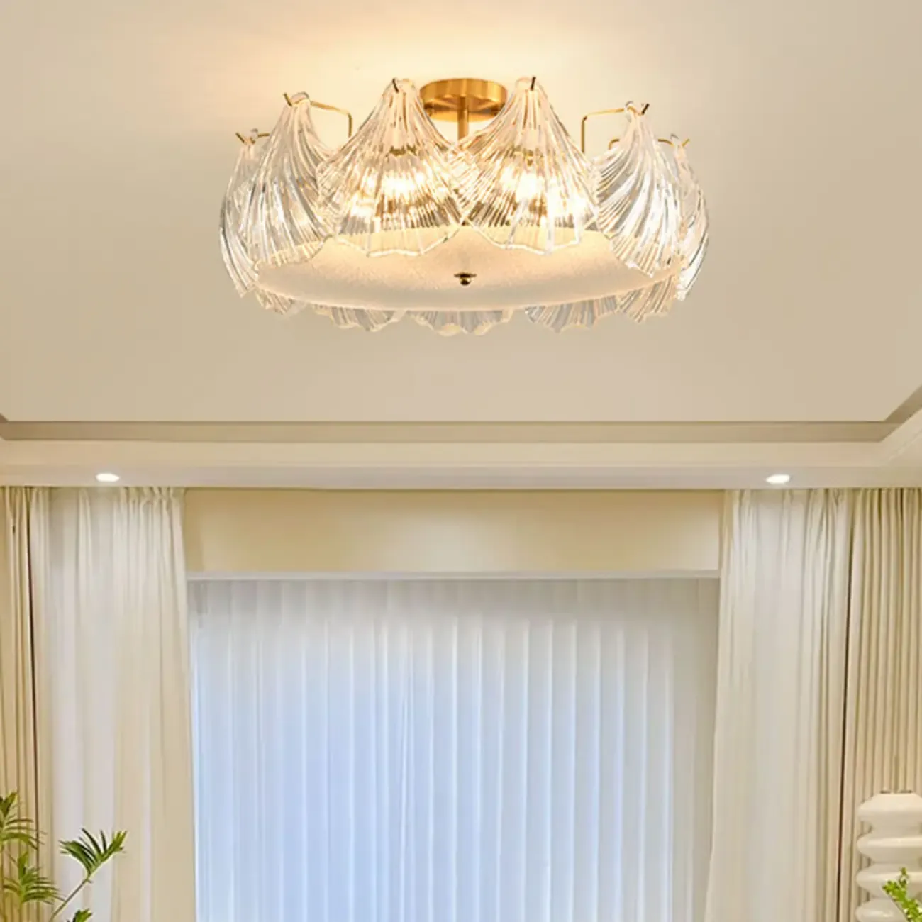 Luxury Living Room Ceiling Light with Glass Shell Shade Image - 4