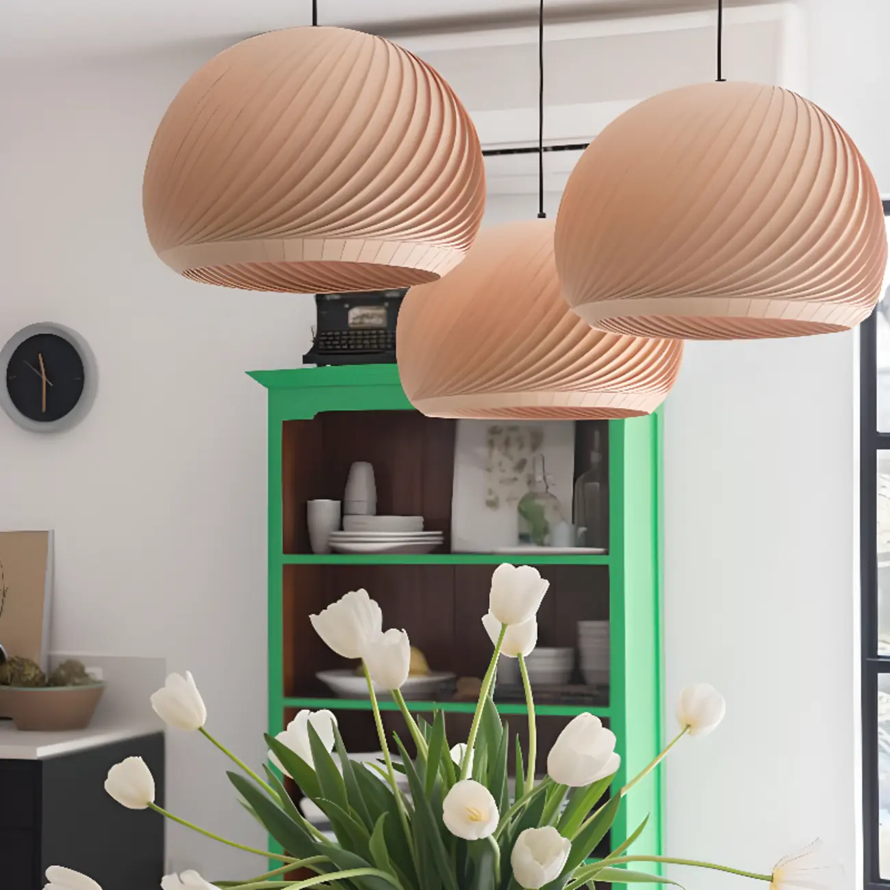Japanese Wood Round Ball Pendant Lamp for Dining Room Image - 3 | homeyfad