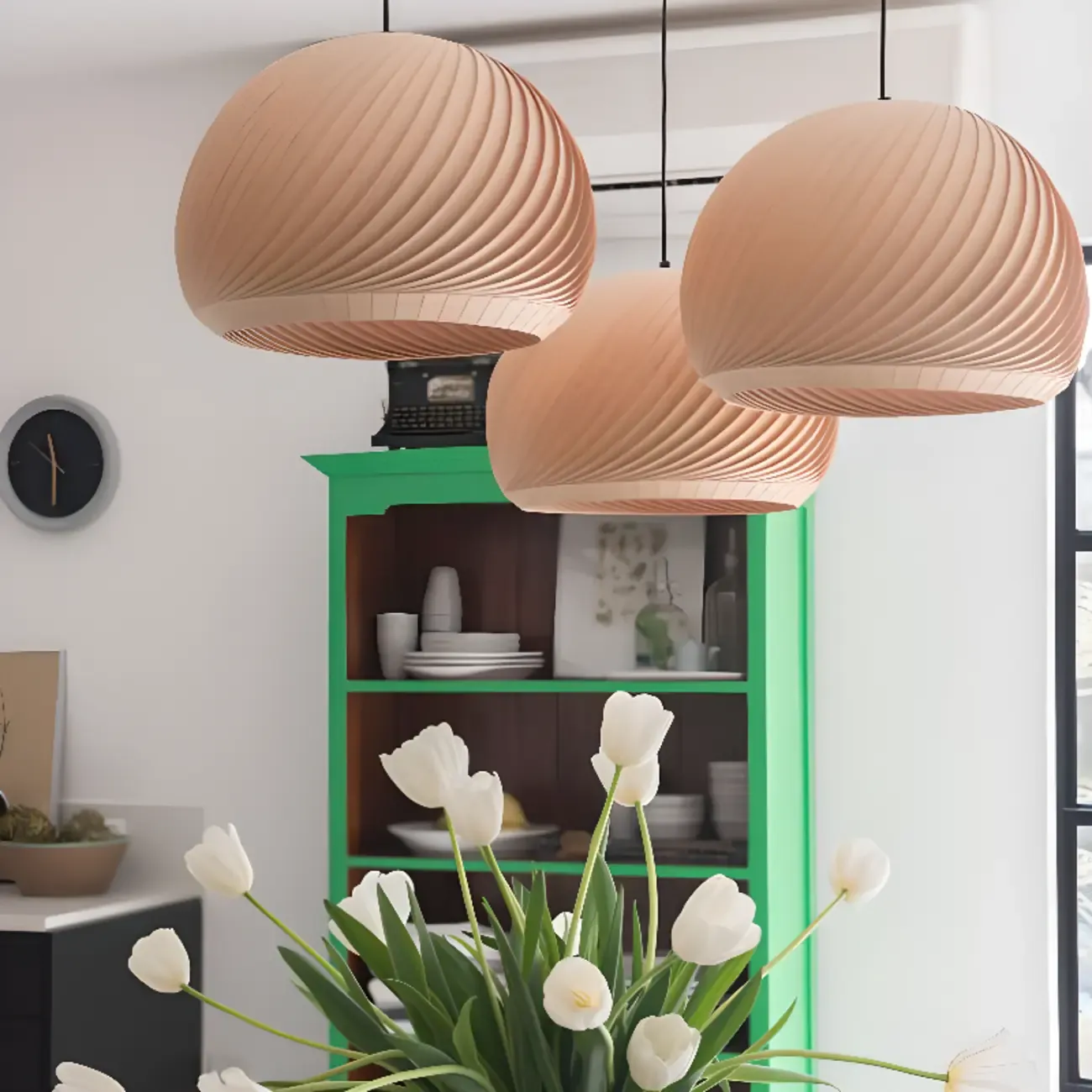 Japanese Wood Round Ball Pendant Lamp for Dining Room Image - 3