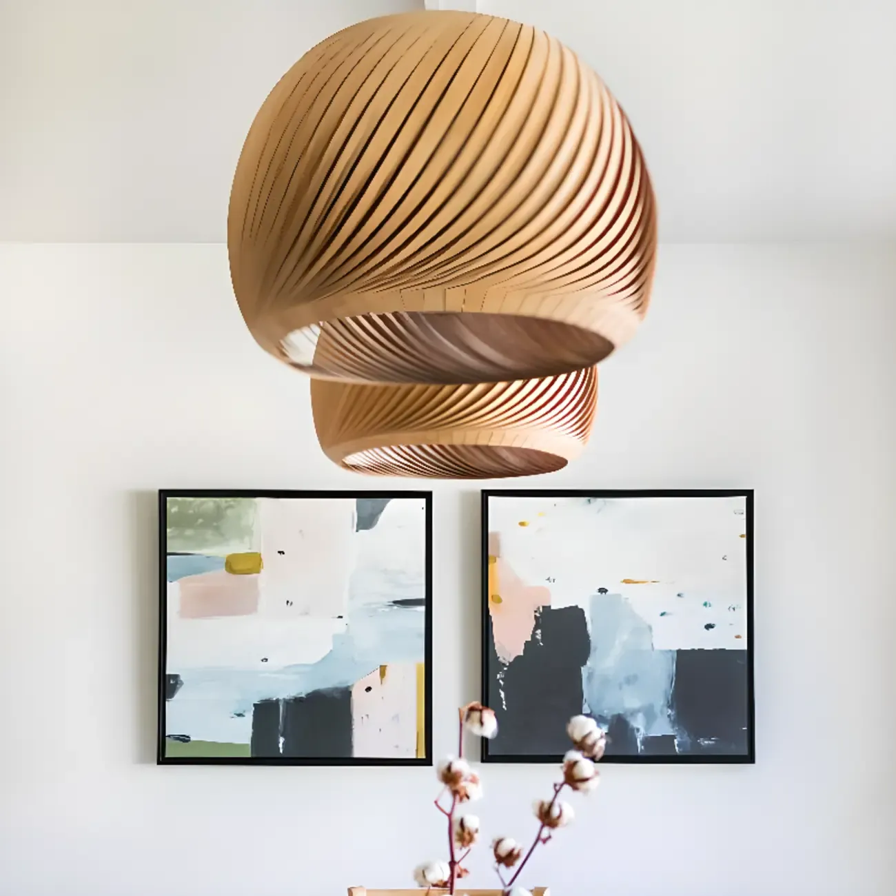 Japanese Wood Round Ball Pendant Lamp for Dining Room Image - 6