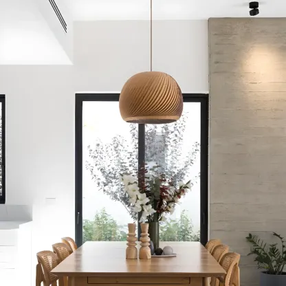 Japanese Wood Round Ball Pendant Lamp for Dining Room Image - 7