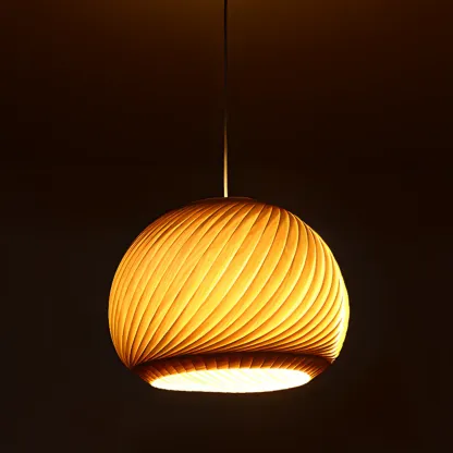 Japanese Wood Round Ball Pendant Lamp for Dining Room Image - 12