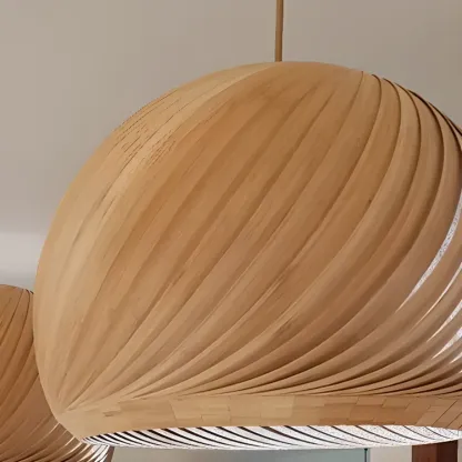 Japanese Wood Round Ball Pendant Lamp for Dining Room Image - 16