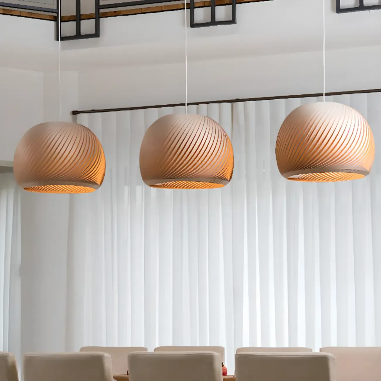 Japanese Wood Round Ball Pendant Lamp for Dining Room Image - 17