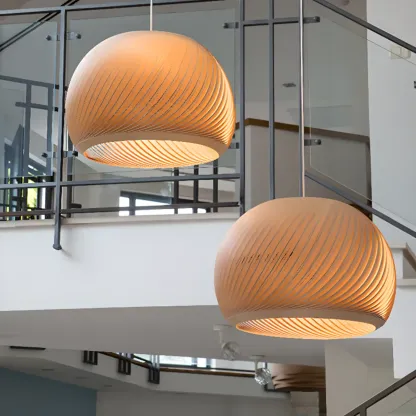 Japanese Wood Round Ball Pendant Lamp for Dining Room Image - 18