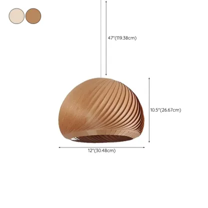 Japanese Wood Round Ball Pendant Lamp for Dining Room #size