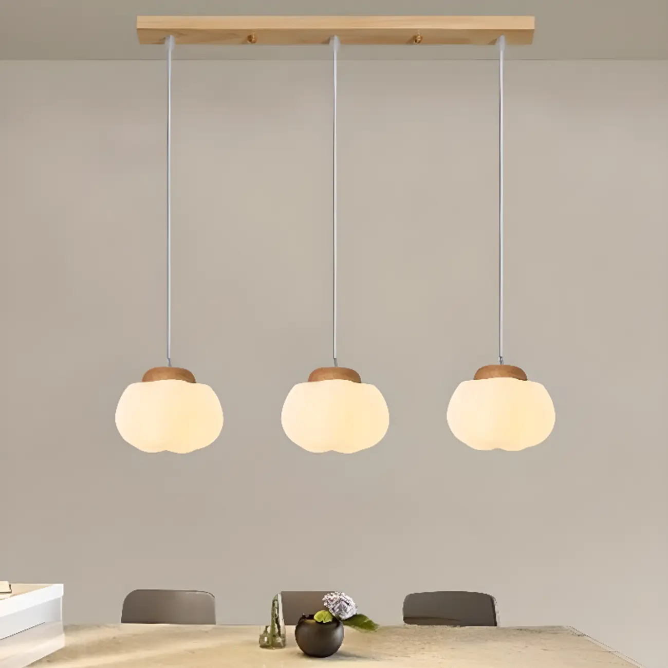 Cream Pumpkin Shape Pendant Light with Adjustable Hanging Length Image - 1 | homeyfad