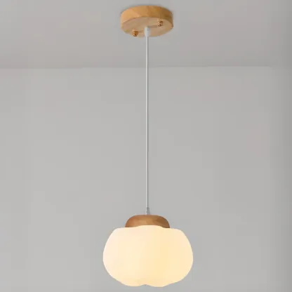 Cream Pumpkin Shape Pendant Light with Adjustable Hanging Length Image - 2