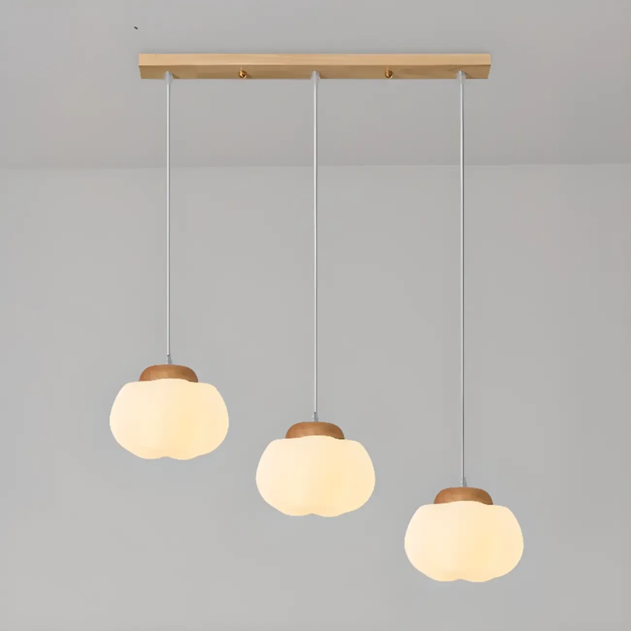 Cream Pumpkin Shape Pendant Light with Adjustable Hanging Length Image - 3