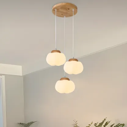 Cream Pumpkin Shape Pendant Light with Adjustable Hanging Length Image - 4