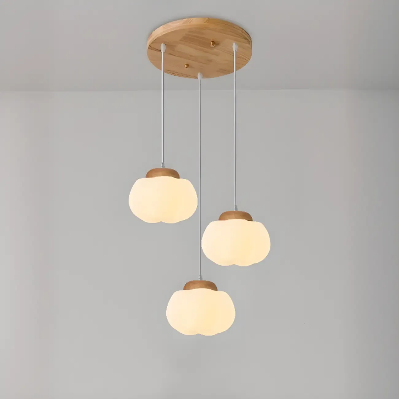 Cream Pumpkin Shape Pendant Light with Adjustable Hanging Length Image - 5