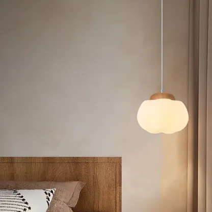 Cream Pumpkin Shape Pendant Light with Adjustable Hanging Length Image - 6