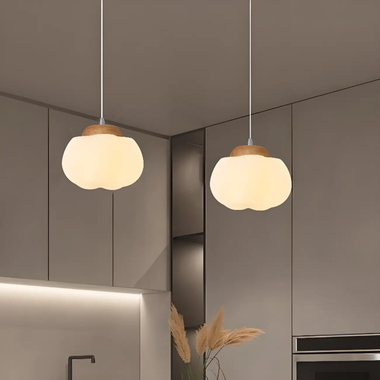 Cream Pumpkin Shape Pendant Light with Adjustable Hanging Length Image - 7 | homeyfad