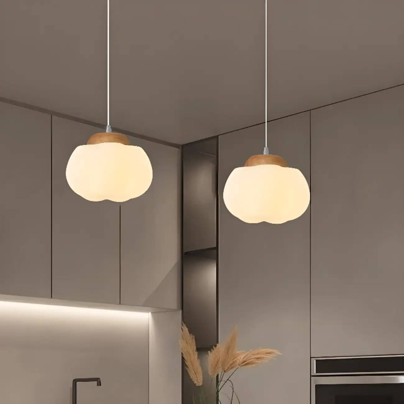 Cream Pumpkin Shape Pendant Light with Adjustable Hanging Length Image - 7