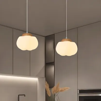 Cream Pumpkin Shape Pendant Light with Adjustable Hanging Length Image - 7