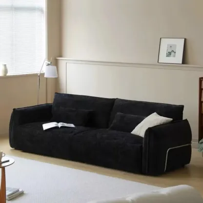 110"L Modern Black Chenille 3-Seat Sofa with Pillows Image - 1