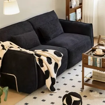 110"L Modern Black Chenille 3-Seat Sofa with Pillows Image - 2