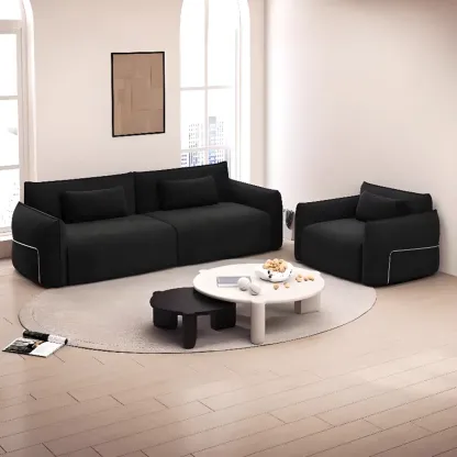 110"L Modern Black Chenille 3-Seat Sofa with Pillows Image - 4