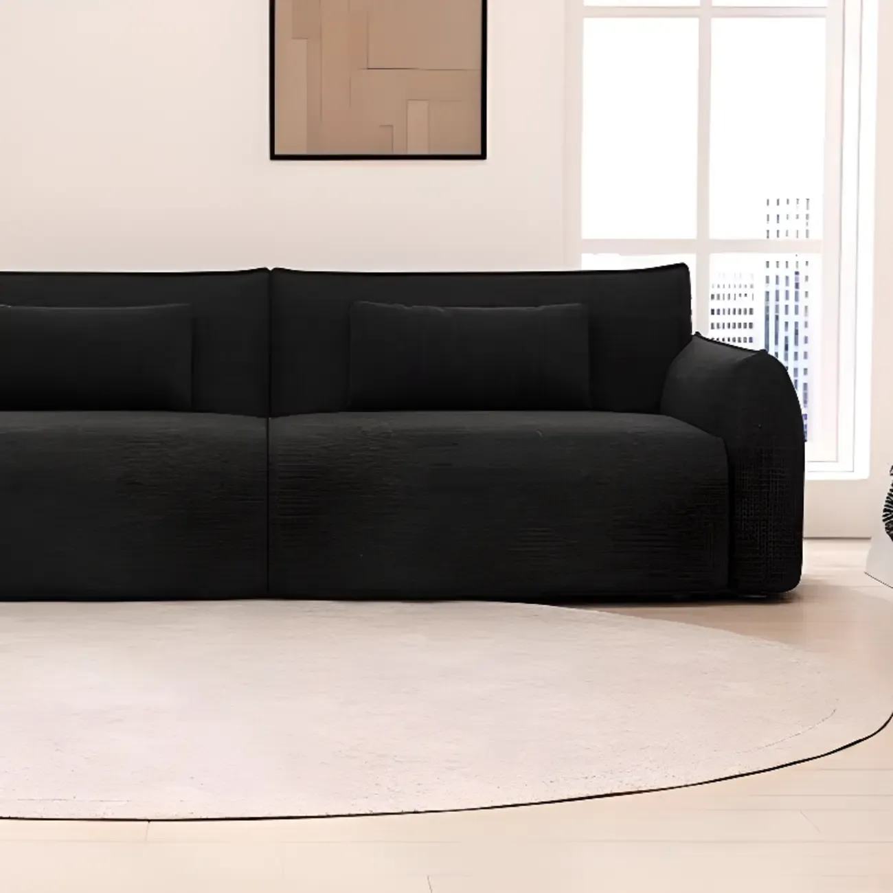 110"L Modern Black Chenille 3-Seat Sofa with Pillows Image - 6