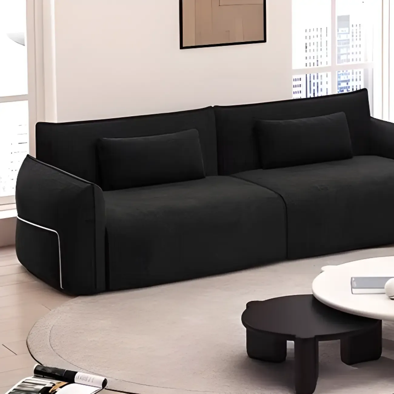 110"L Modern Black Chenille 3-Seat Sofa with Pillows Image - 7