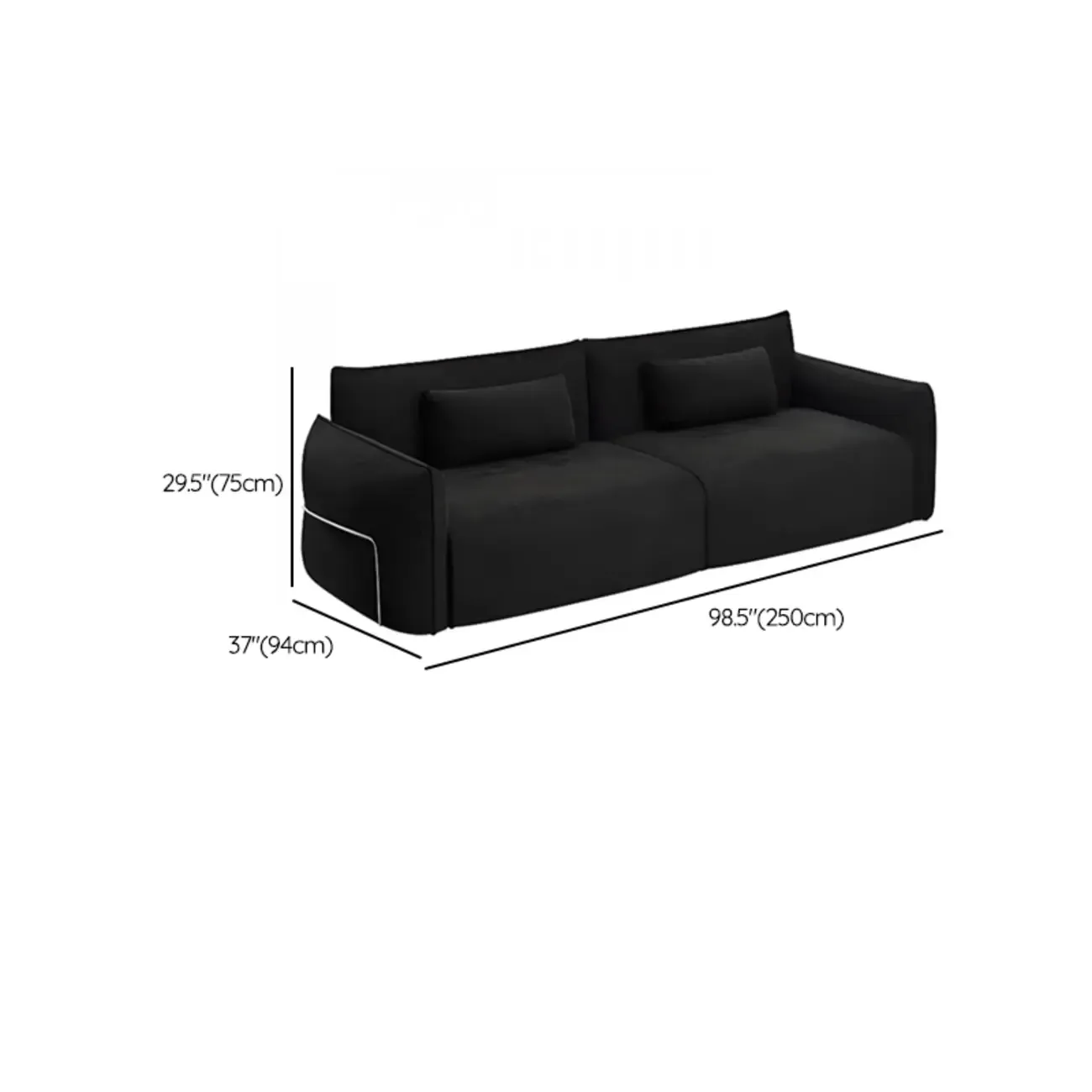 110"L Modern Black Chenille 3-Seat Sofa with Pillows Image - 10