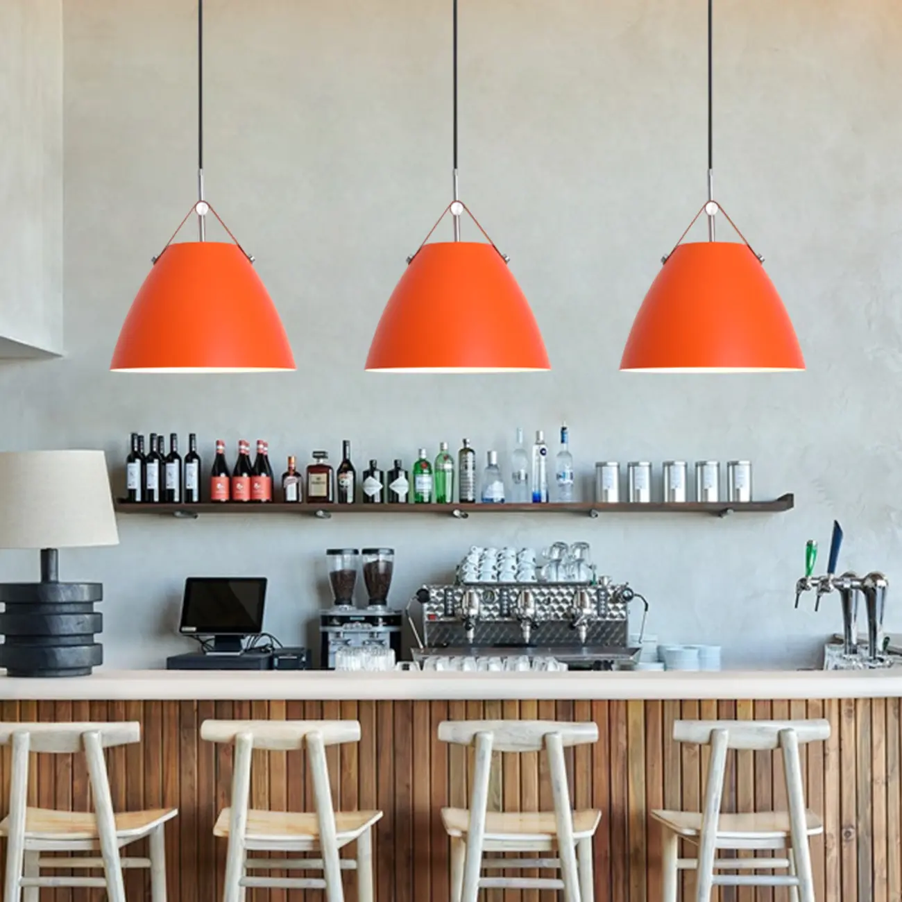 Industrial Orange Cone Pendant Light for Dining Room Image - 1 | homeyfad