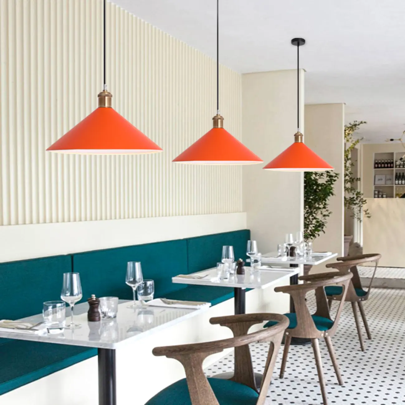 Industrial Orange Cone Pendant Light for Dining Room Image - 6 | homeyfad