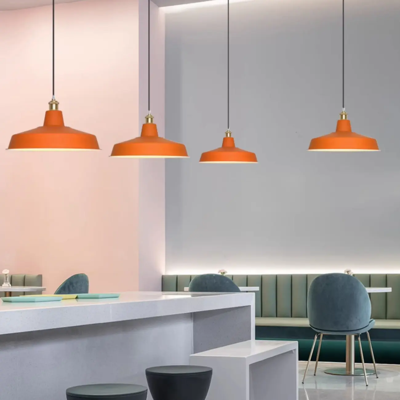 Industrial Orange Cone Pendant Light for Dining Room Image - 8 | homeyfad