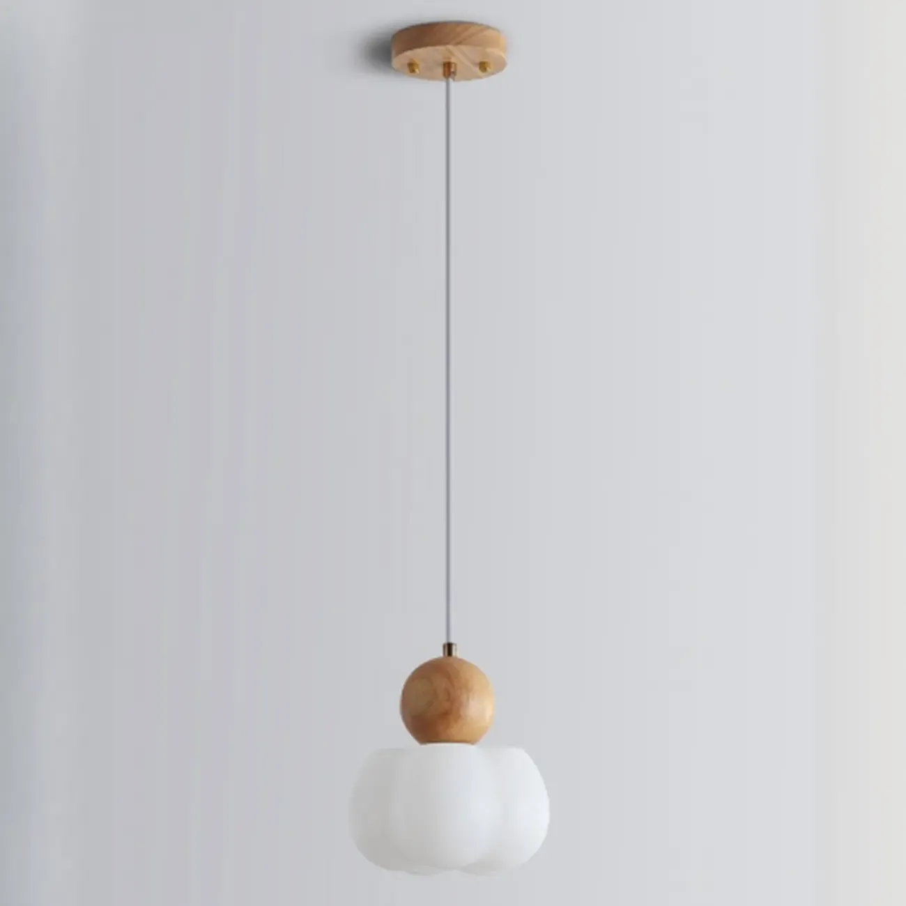 Modern Cloud Bedside Pendant Light with Wooden Ball Image - 7
