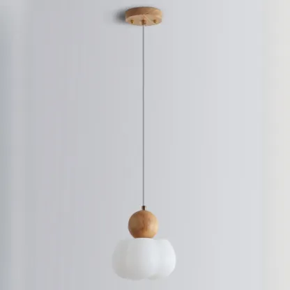 Modern Cloud Bedside Pendant Light with Wooden Ball Image - 7