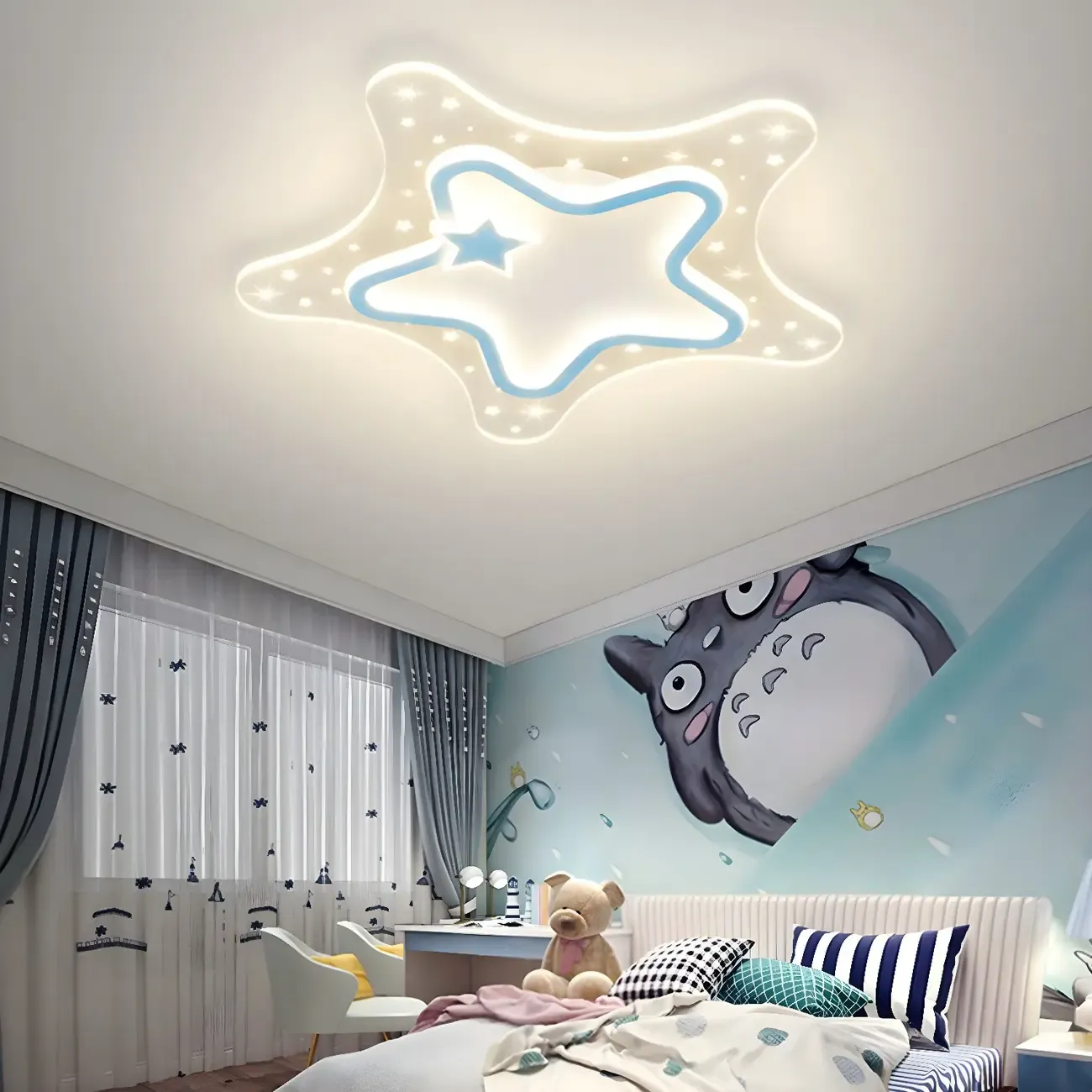 Dimmable Star LED Flush Ceiling Light for Kids Bedroom Decor Image - 13