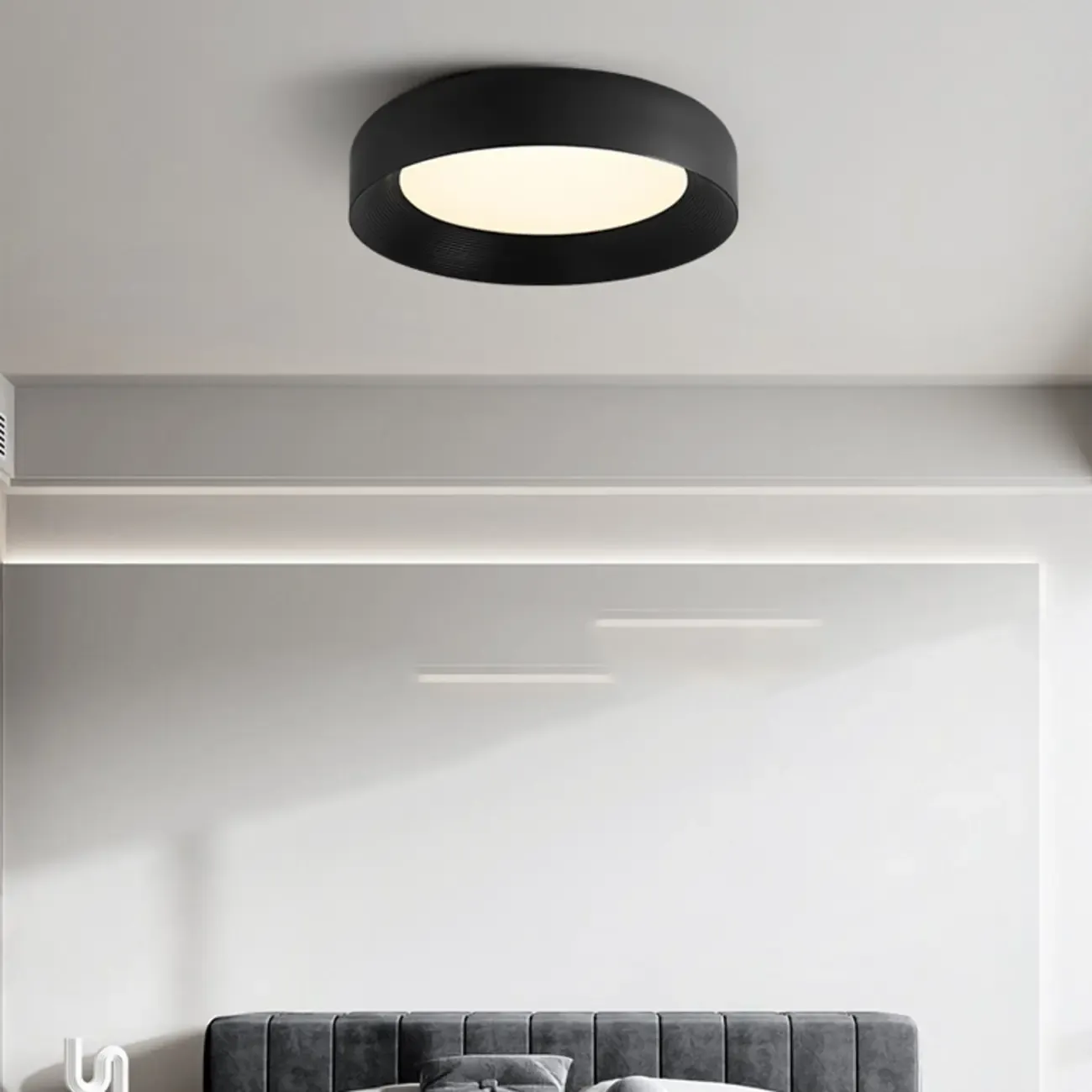 Minimalist Round Flush Mount Ceiling Light with Black Shade Image - 4