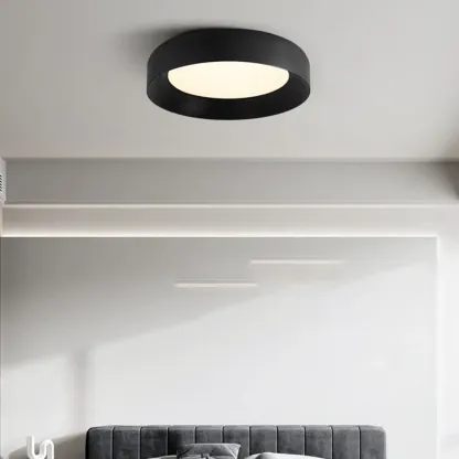 Minimalist Round Flush Mount Ceiling Light with Black Shade Image - 4