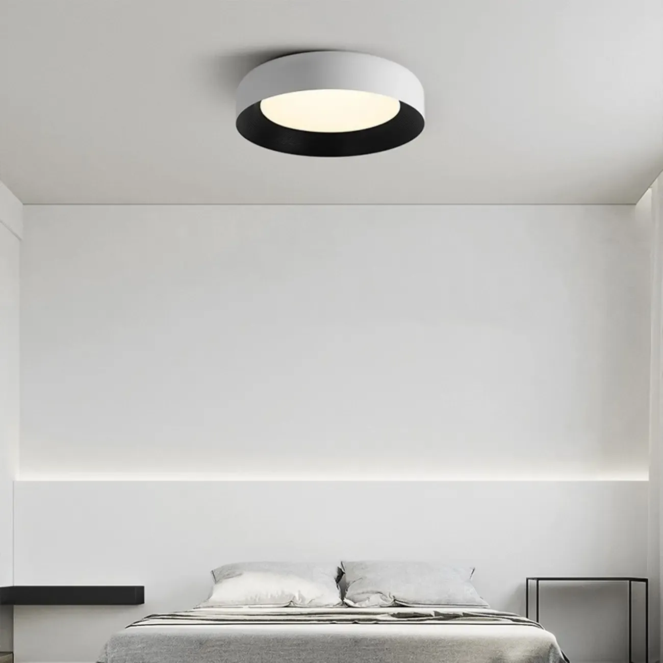 Minimalist Round Flush Mount Ceiling Light with Black Shade Image - 8