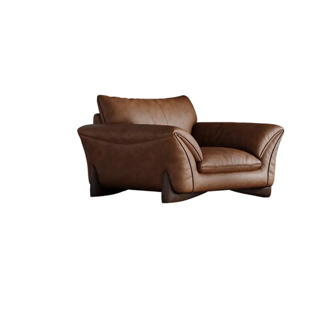 Mid-Century Brown Leather Loveseat Sofa with Pillows Image - 2 | homeyfad