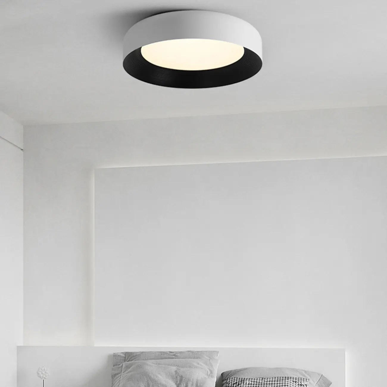 Minimalist Round Flush Mount Ceiling Light with Black Shade Image - 15 | homeyfad