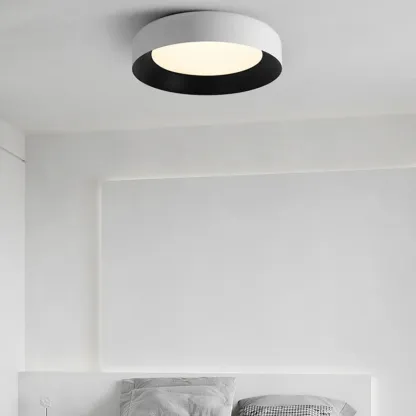 Minimalist Round Flush Mount Ceiling Light with Black Shade Image - 15