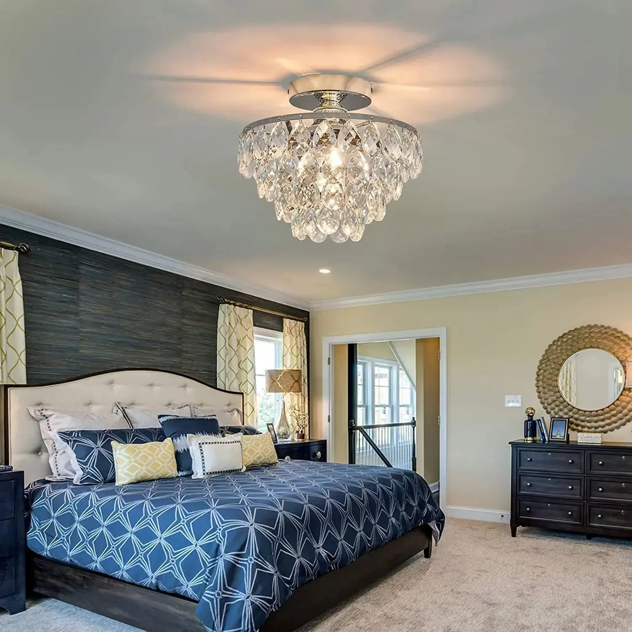 Luxury Crystal LED Semi Flush Ceiling Light for Living Space Image - 3 | homeyfad