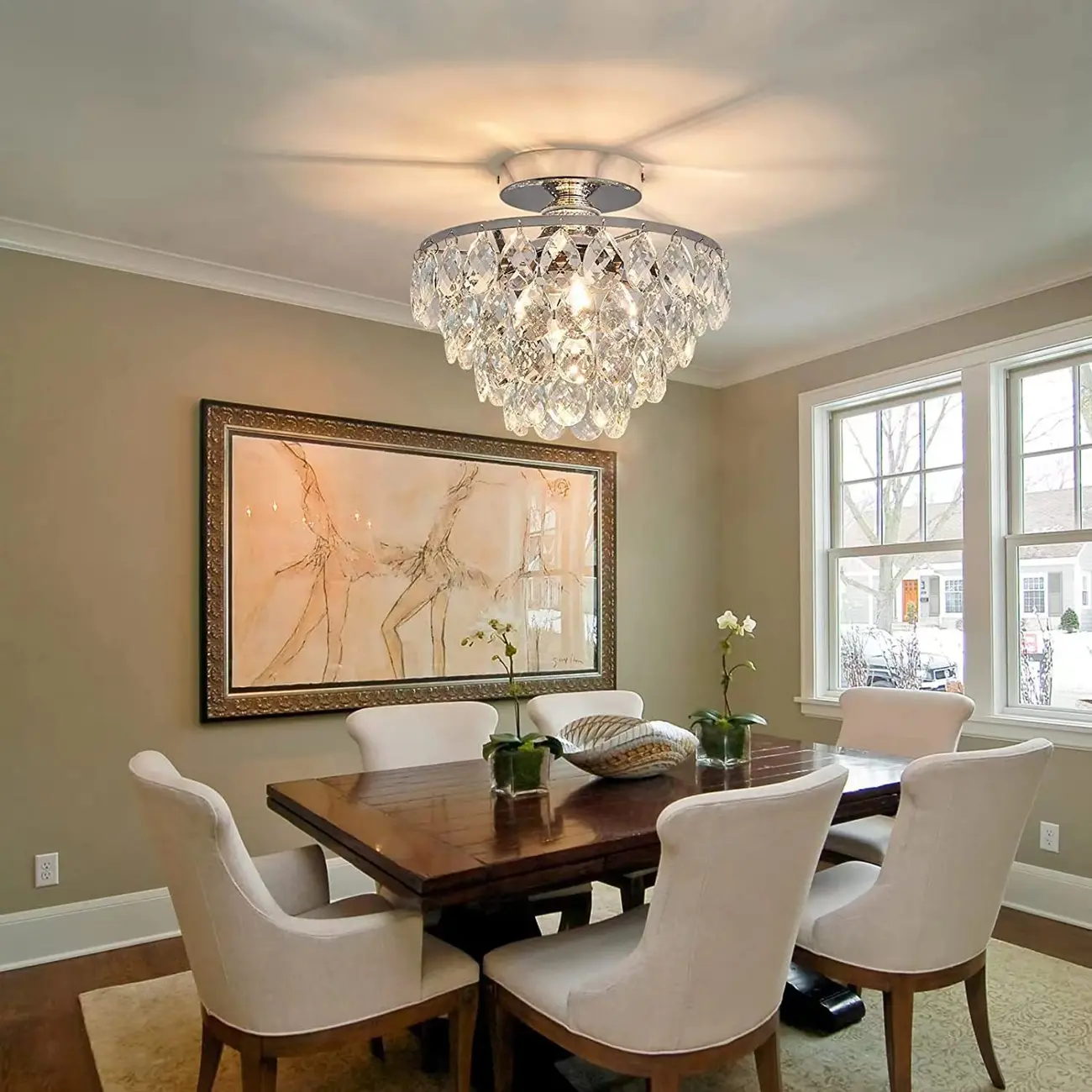 Luxury Crystal LED Semi Flush Ceiling Light for Living Space Image - 4 | homeyfad