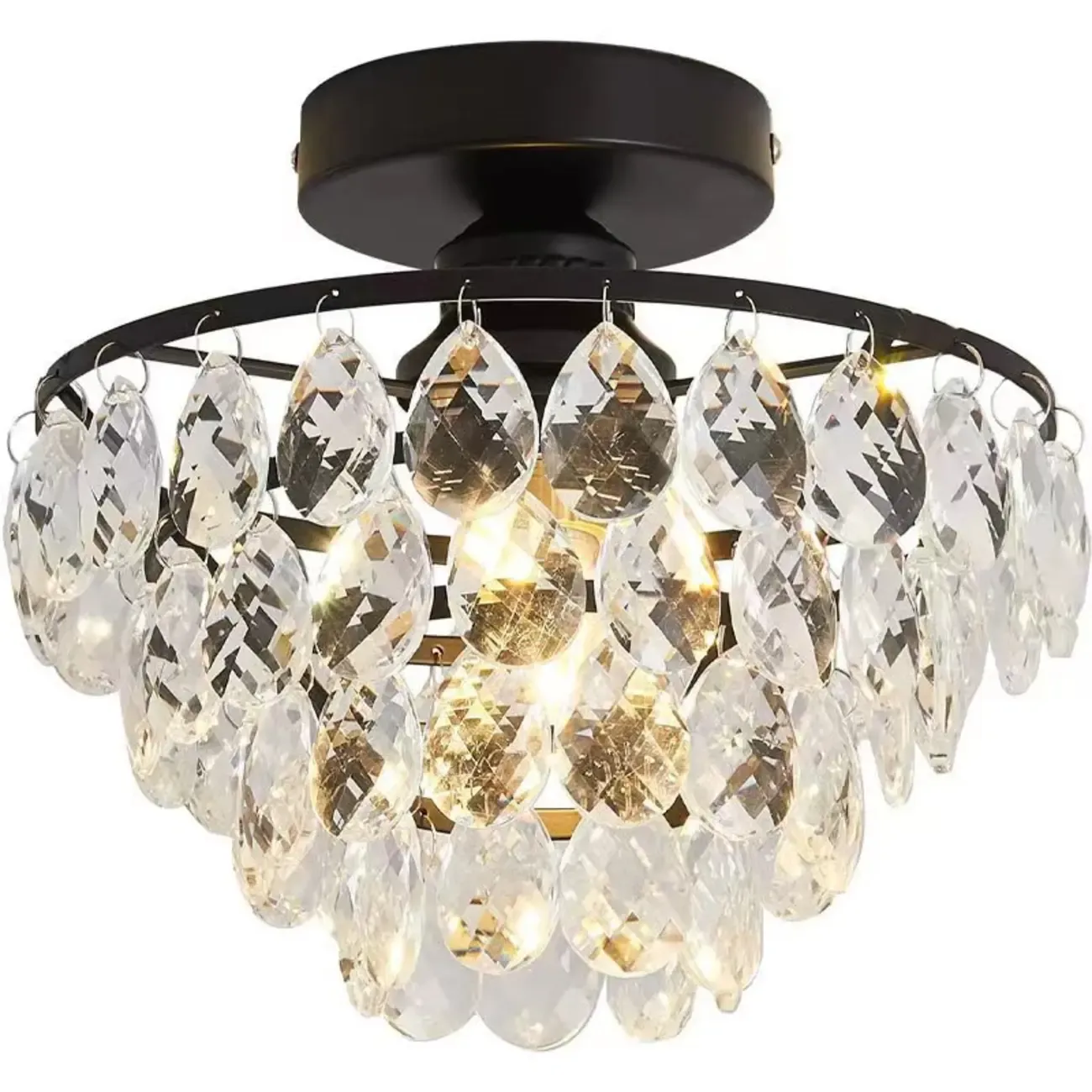 Luxury Crystal LED Semi Flush Ceiling Light for Living Space Image - 5