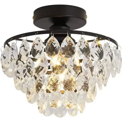 Luxury Crystal LED Semi Flush Ceiling Light for Living Space Image - 5