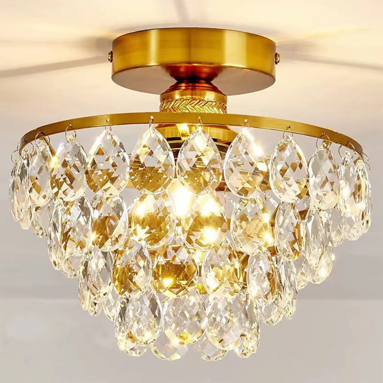 Luxury Crystal LED Semi Flush Ceiling Light for Living Space Image - 6 | homeyfad