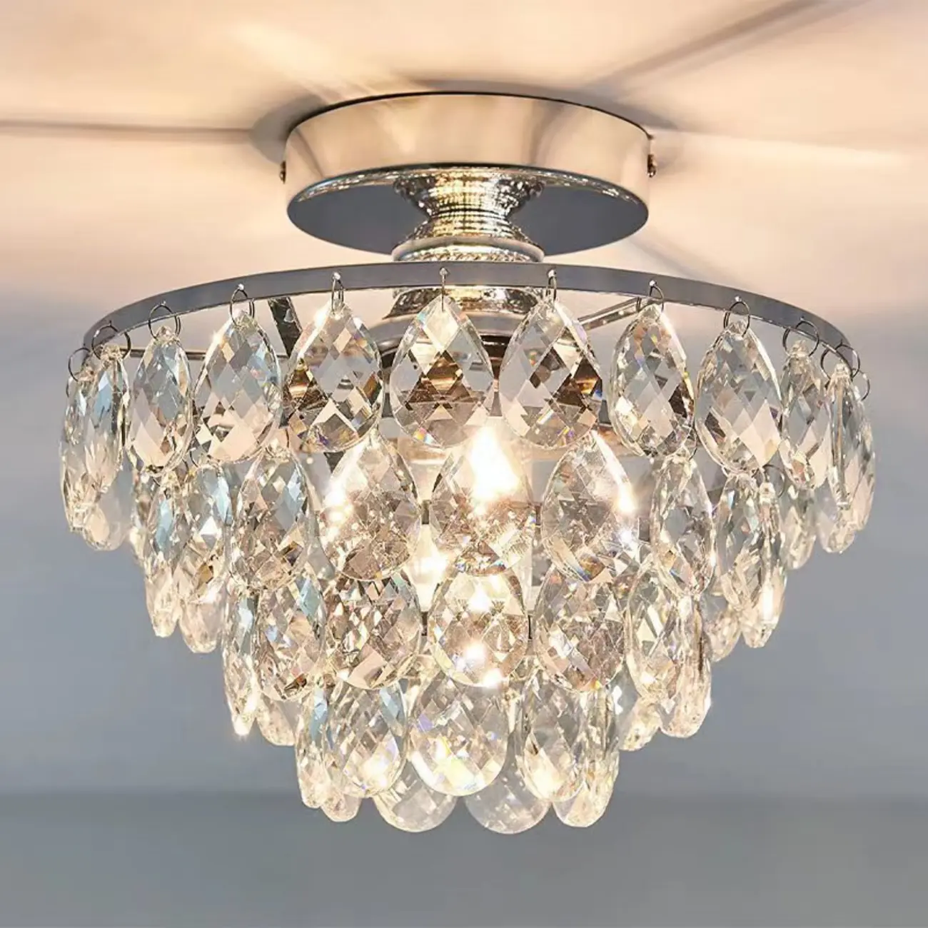 Luxury Crystal LED Semi Flush Ceiling Light for Living Space Image - 7 | homeyfad