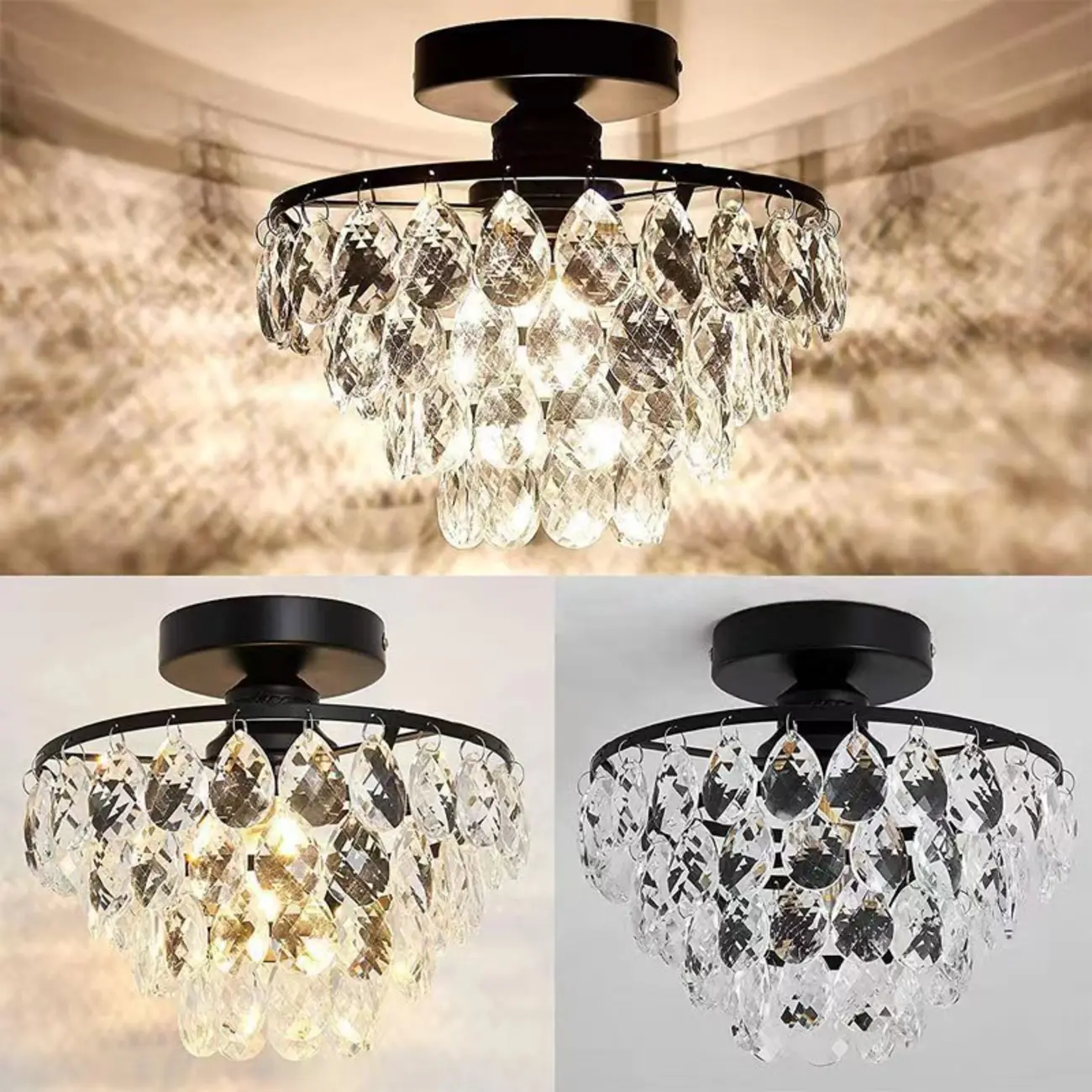 Luxury Crystal LED Semi Flush Ceiling Light for Living Space Image - 8 | homeyfad