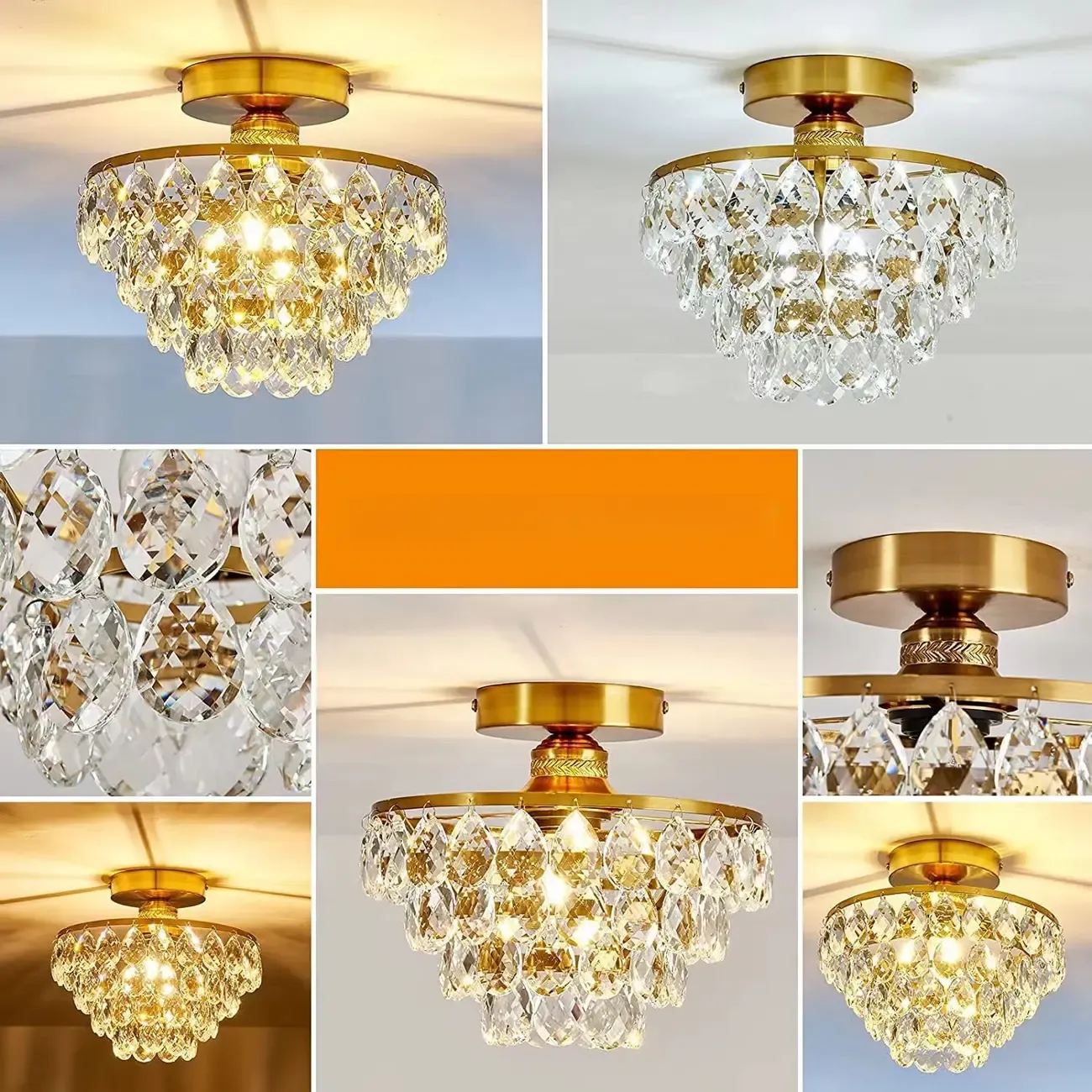 Luxury Crystal LED Semi Flush Ceiling Light for Living Space Image - 9
