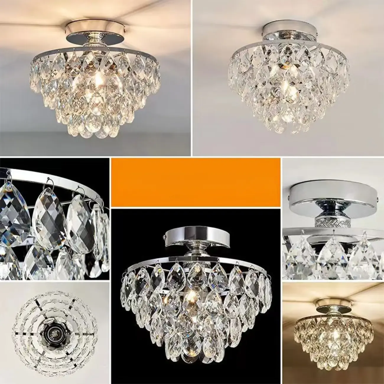 Luxury Crystal LED Semi Flush Ceiling Light for Living Space Image - 10
